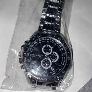 Mens Orlando Watch Stainless Steel Black Face with Tachymeter